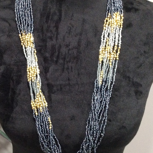 TriColor Long Beaded String Necklace - Picture 2 of 5